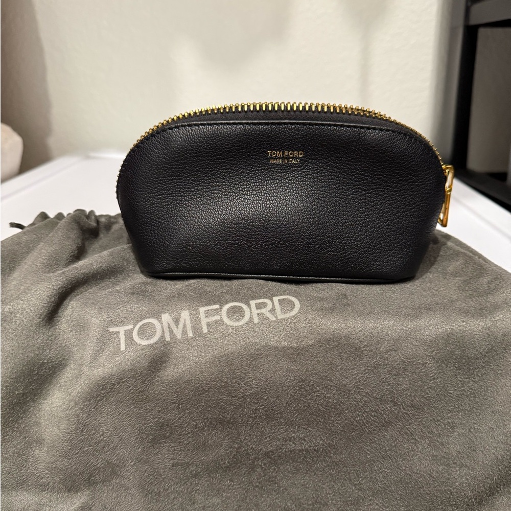 Tom Ford Black Leather Pouch with Gold Zipper